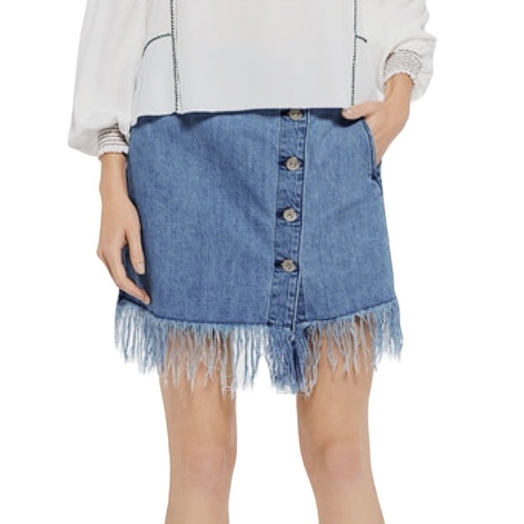 NWT 3x1 NYC Asymmetrical fringe button down denim skirt size S - Picture 1 of 13
